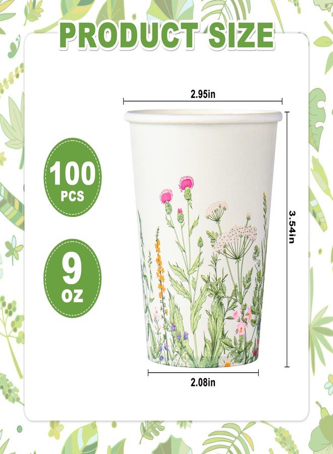 AimFun Floral Party Cups Vintage Botanical Paper Cups 9oz Wildflower Herb Beverage Disposable Drinking Cups for Birthday Bridal Shower Easter Party Supplies (100, Vintage Botanical) - Image 2